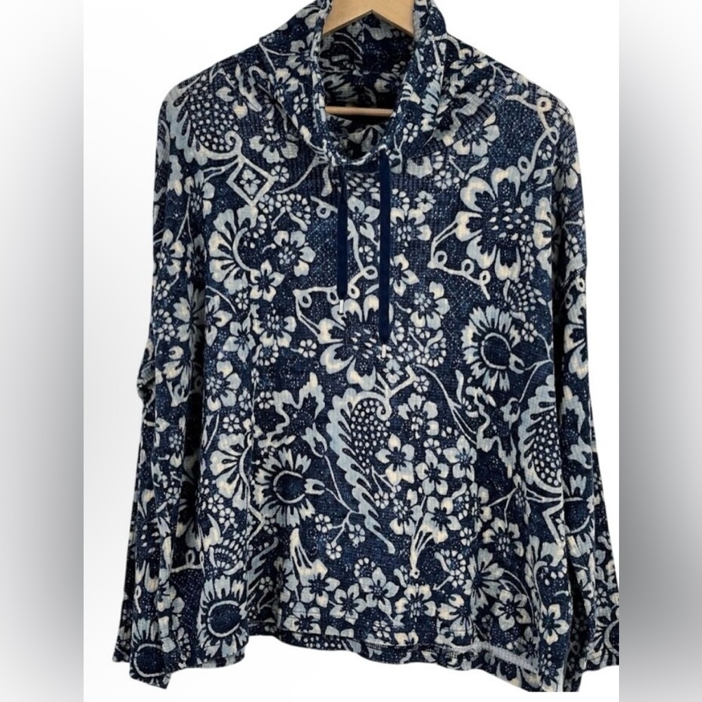 Chaps Navy and White Floral Cowl-Neck Pullover